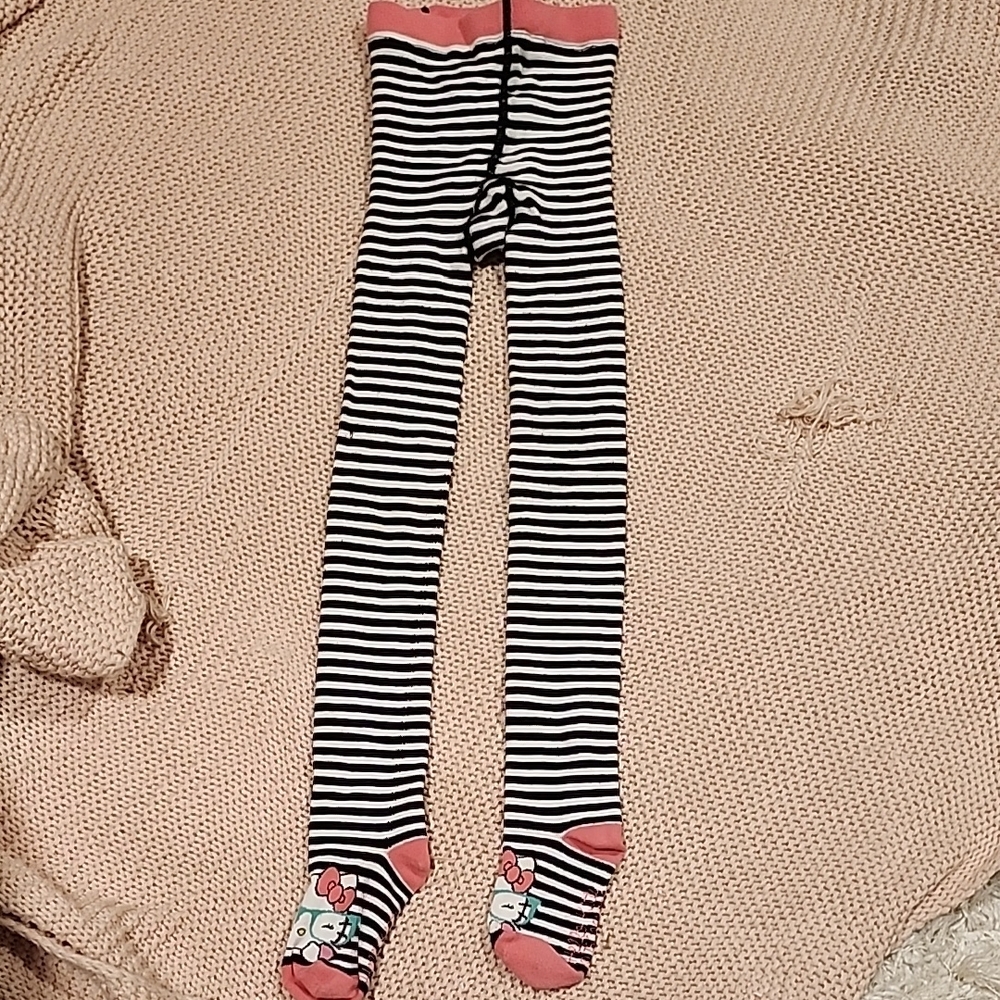 H&M Hello Kitty Black and White Striped Tights 4-6Y